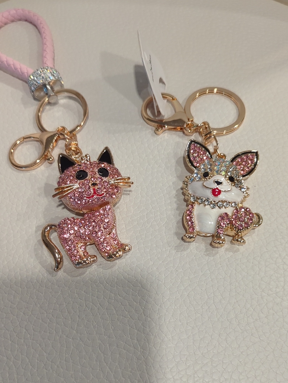 Pink Sparkle Cat & Puppy Keychain Duo - Unbranded